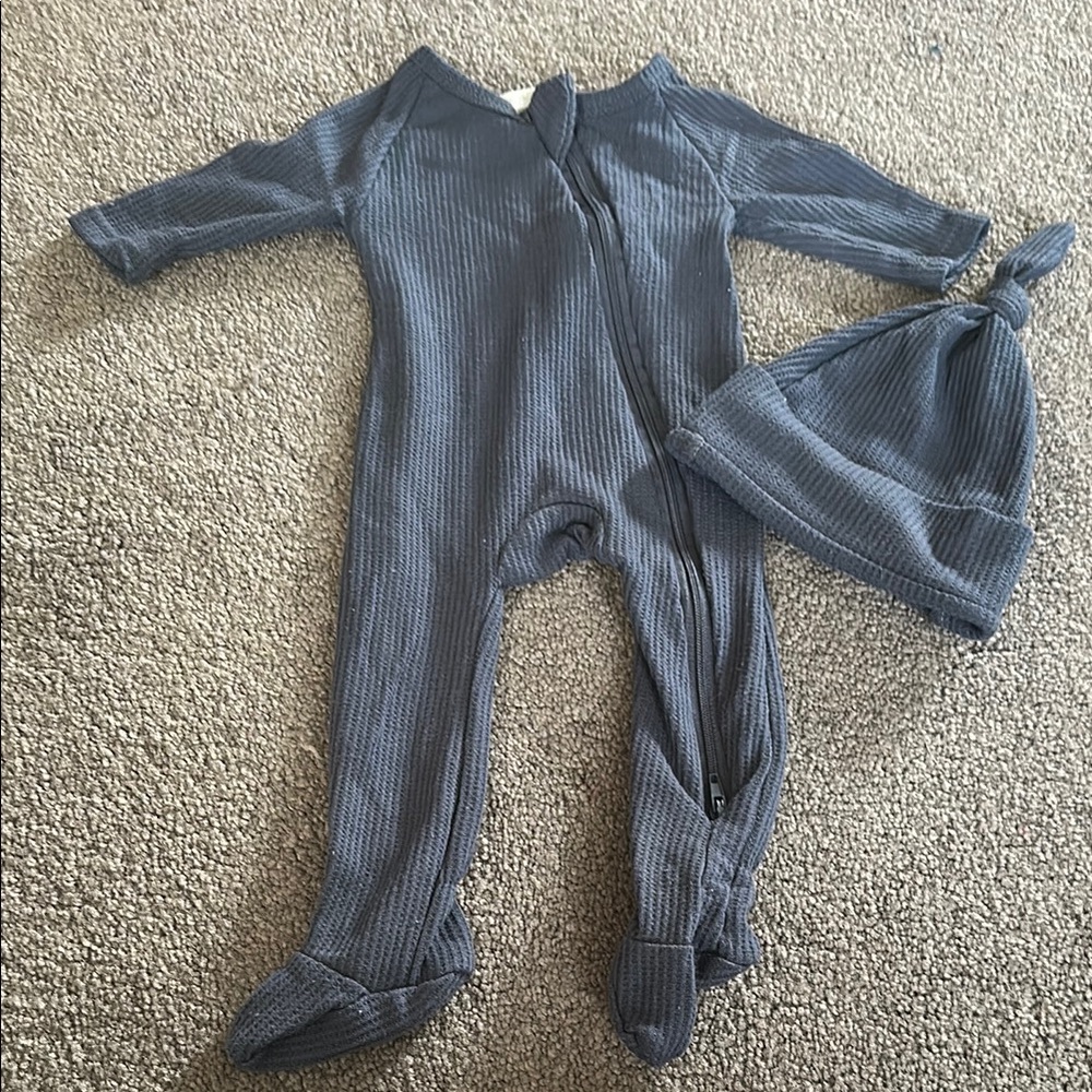 Gray Footies with Matching Hat and Long Sleeves